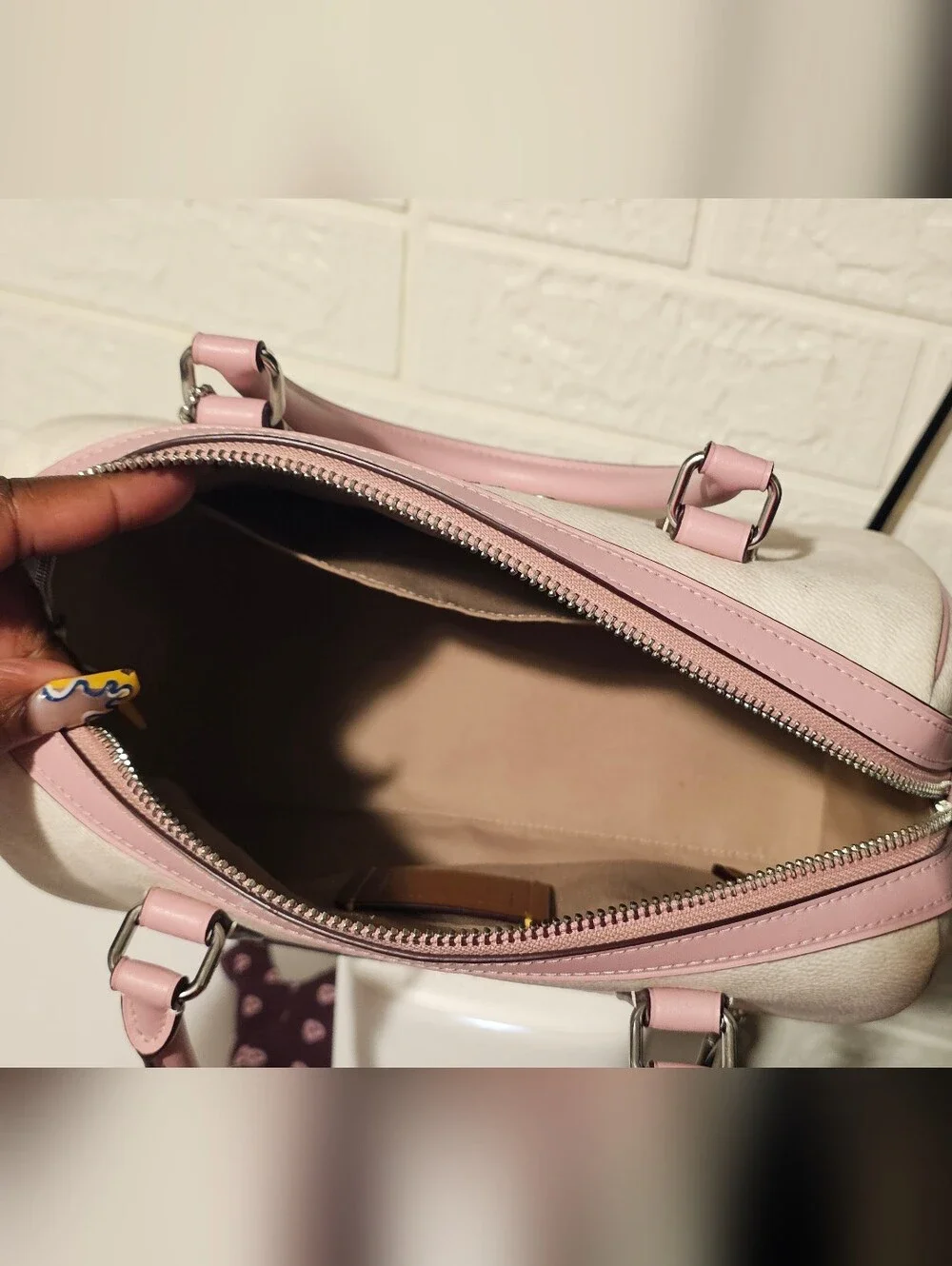 Coach Cream Canvas Dome Satchel with Pink Trim